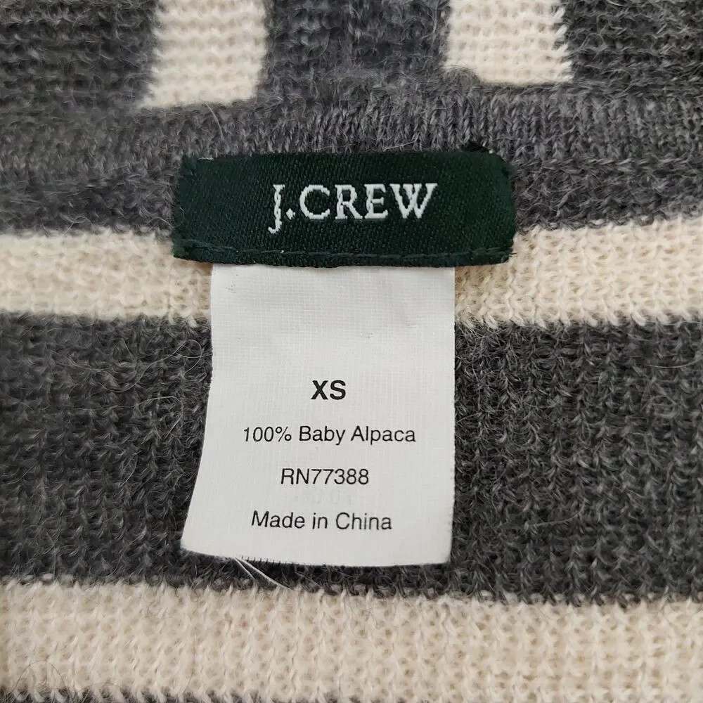 J Crew Sweater Womens XS Gray Striped Baby Alpaca Shawl Collar Knit Travel
